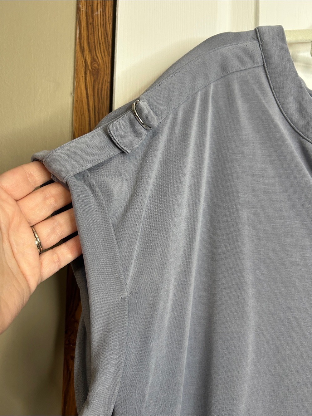 CG Sport Relaxed V-Neck Short Sleeve Blouse in Dusty Blue Gray - Picture 3 of 5